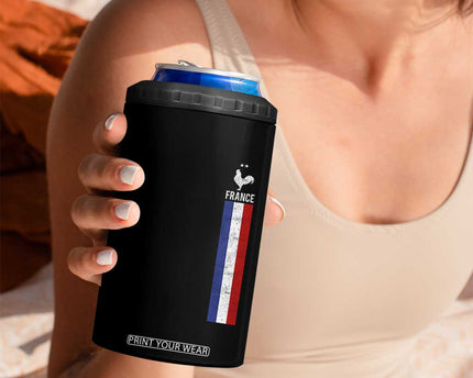 France Football Coq Soccer Throwback Jersey Style 4 in 1 Can Cooler Tumbler Vintage French Flag