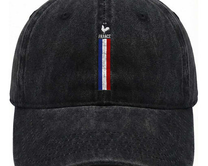 France Football Coq Soccer Throwback Jersey Style Washed Cotton Baseball Cap Vintage French Flag
