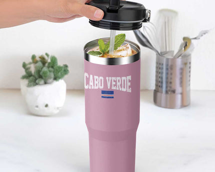 Cabo Verde Sports Throwback Flip Straw Tumbler Cape Verdean Pride Lovers