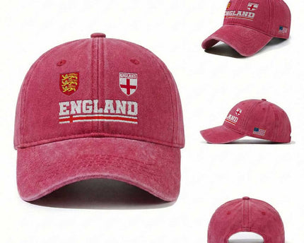 England Three Lions Symbol Red Cross Athletic Jersey Style Washed Cotton Baseball Cap
