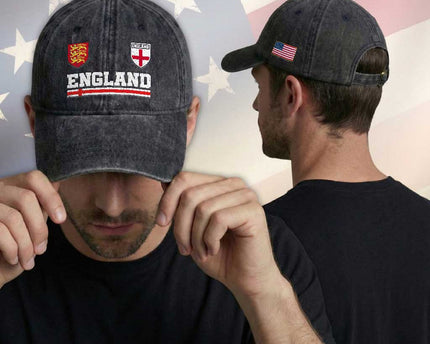 England Three Lions Symbol Red Cross Athletic Jersey Style Washed Cotton Baseball Cap