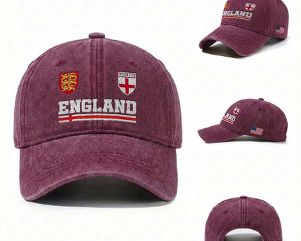 England Three Lions Symbol Red Cross Athletic Jersey Style Washed Cotton Baseball Cap