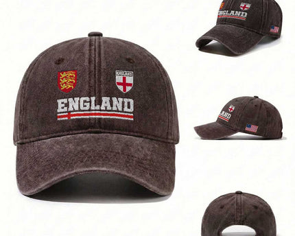 England Three Lions Symbol Red Cross Athletic Jersey Style Washed Cotton Baseball Cap