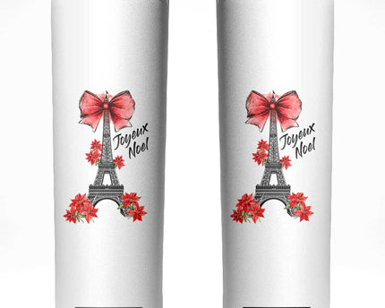 Joyeux Noel Eiffel Tower Skinny Tumbler Christmas In French Coquette Bow