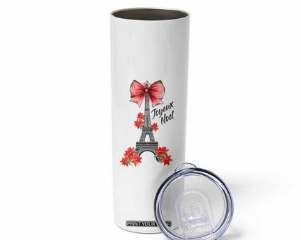 Joyeux Noel Eiffel Tower Skinny Tumbler Christmas In French Coquette Bow