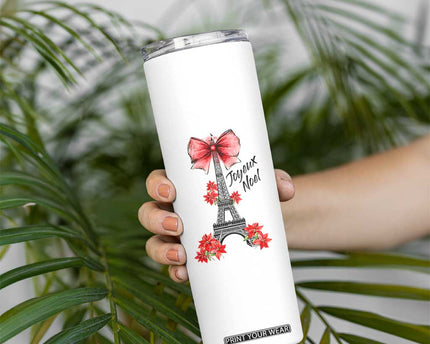 Joyeux Noel Eiffel Tower Skinny Tumbler Christmas In French Coquette Bow