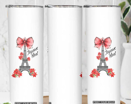 Joyeux Noel Eiffel Tower Skinny Tumbler Christmas In French Coquette Bow