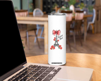 Joyeux Noel Eiffel Tower Skinny Tumbler Christmas In French Coquette Bow