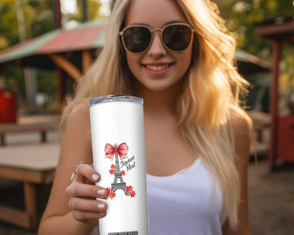 Joyeux Noel Eiffel Tower Skinny Tumbler Christmas In French Coquette Bow