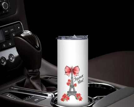 Joyeux Noel Eiffel Tower Skinny Tumbler Christmas In French Coquette Bow