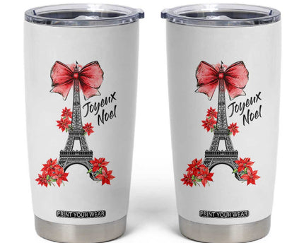 Joyeux Noel Eiffel Tower Tumbler Cup Christmas In French Coquette Bow