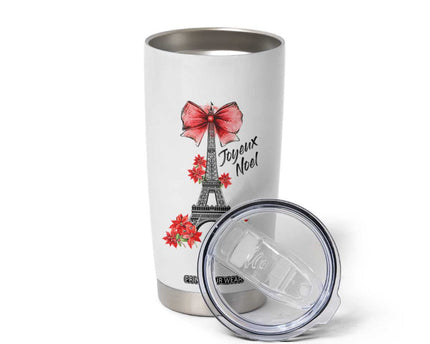 Joyeux Noel Eiffel Tower Tumbler Cup Christmas In French Coquette Bow
