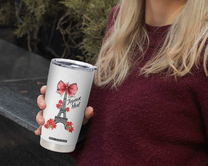 Joyeux Noel Eiffel Tower Tumbler Cup Christmas In French Coquette Bow