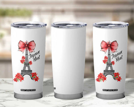 Joyeux Noel Eiffel Tower Tumbler Cup Christmas In French Coquette Bow