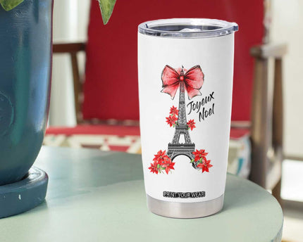 Joyeux Noel Eiffel Tower Tumbler Cup Christmas In French Coquette Bow