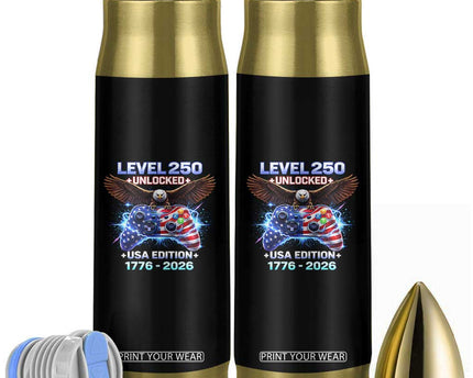 USA 250th Anniversary Gamer Bullet Tumbler Level 250 USA Edition 1776 2026 Bald Eagle