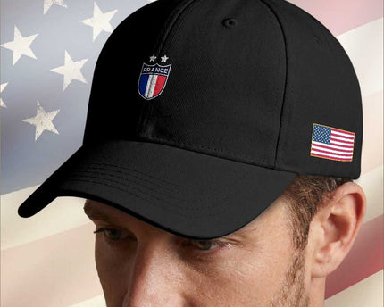 Vintage France Football Crest Two Stars French Flag Baseball Cap