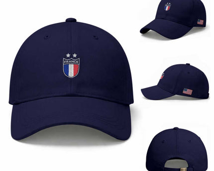 Vintage France Football Crest Two Stars French Flag Baseball Cap