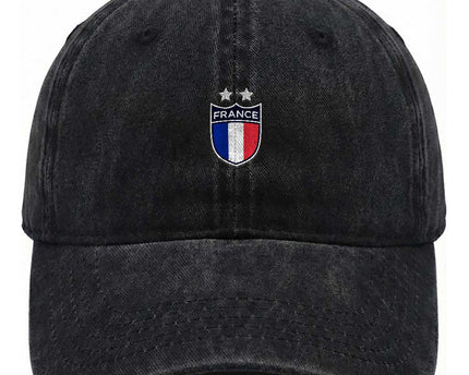 Vintage France Football Crest Two Stars French Flag Washed Cotton Baseball Cap