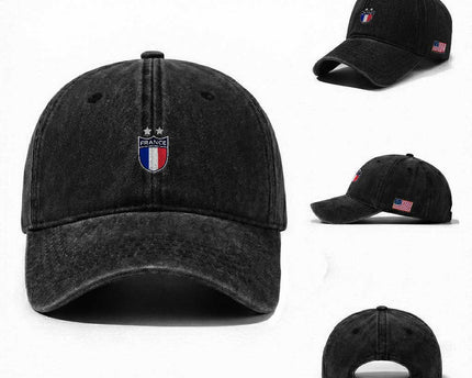 Vintage France Football Crest Two Stars French Flag Washed Cotton Baseball Cap