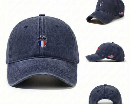 Vintage France Football Crest Two Stars French Flag Washed Cotton Baseball Cap