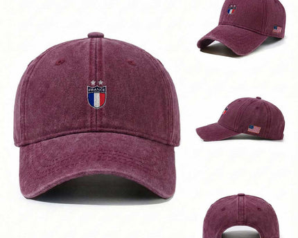 Vintage France Football Crest Two Stars French Flag Washed Cotton Baseball Cap