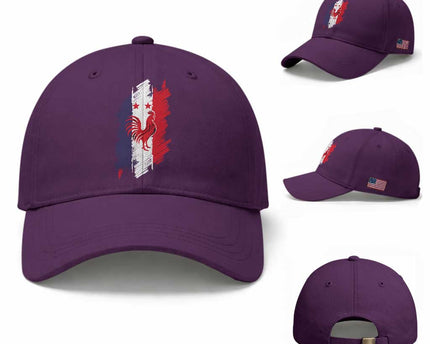 France Gallic Rooster Football Two Stars Brushstroke French Flag Graphic Baseball Cap