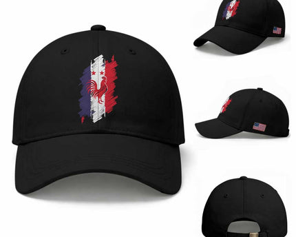 France Gallic Rooster Football Two Stars Brushstroke French Flag Graphic Baseball Cap
