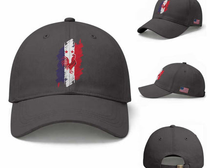 France Gallic Rooster Football Two Stars Brushstroke French Flag Graphic Baseball Cap