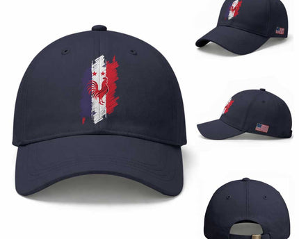 France Gallic Rooster Football Two Stars Brushstroke French Flag Graphic Baseball Cap