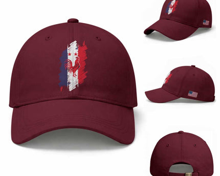 France Gallic Rooster Football Two Stars Brushstroke French Flag Graphic Baseball Cap
