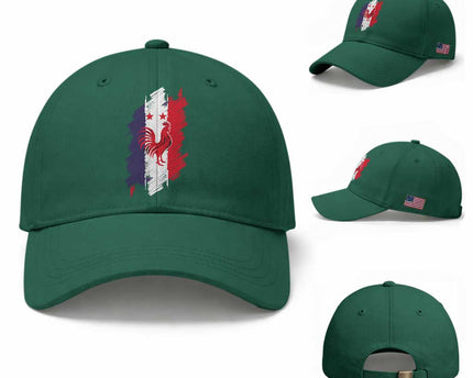 France Gallic Rooster Football Two Stars Brushstroke French Flag Graphic Baseball Cap