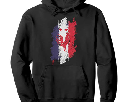 France Gallic Rooster Football Two Stars Brushstroke French Flag Graphic Hoodie