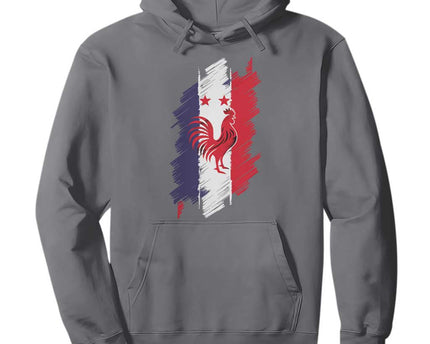 France Gallic Rooster Football Two Stars Brushstroke French Flag Graphic Hoodie