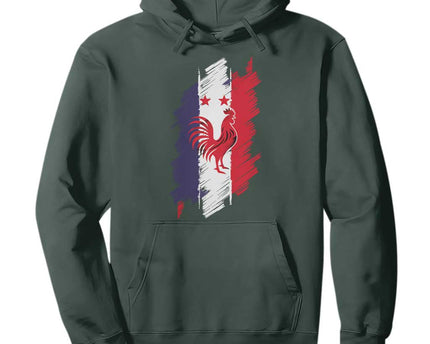 France Gallic Rooster Football Two Stars Brushstroke French Flag Graphic Hoodie