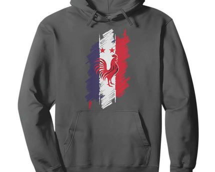 France Gallic Rooster Football Two Stars Brushstroke French Flag Graphic Hoodie