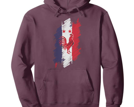 France Gallic Rooster Football Two Stars Brushstroke French Flag Graphic Hoodie