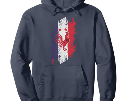 France Gallic Rooster Football Two Stars Brushstroke French Flag Graphic Hoodie