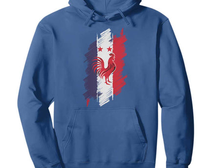 France Gallic Rooster Football Two Stars Brushstroke French Flag Graphic Hoodie