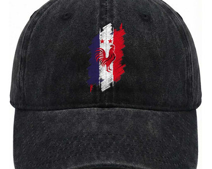 France Gallic Rooster Football Two Stars Brushstroke French Flag Graphic Washed Cotton Baseball Cap