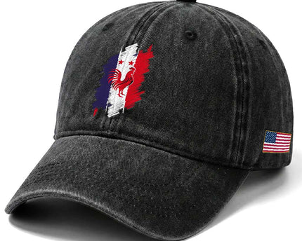 France Gallic Rooster Football Two Stars Brushstroke French Flag Graphic Washed Cotton Baseball Cap