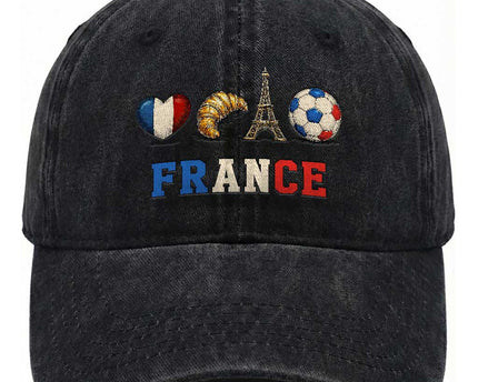 French Football Fan Washed Cotton Baseball Cap France Soccer Game Day Gift