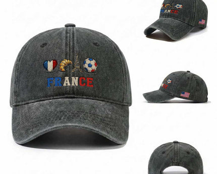 French Football Fan Washed Cotton Baseball Cap France Soccer Game Day Gift