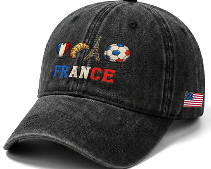 French Football Fan Washed Cotton Baseball Cap France Soccer Game Day Gift