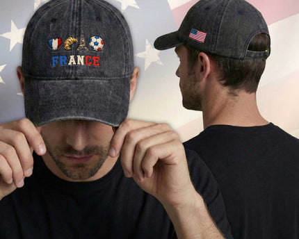 French Football Fan Washed Cotton Baseball Cap France Soccer Game Day Gift