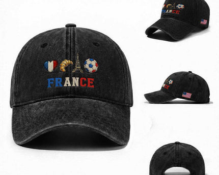 French Football Fan Washed Cotton Baseball Cap France Soccer Game Day Gift
