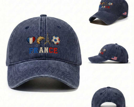 French Football Fan Washed Cotton Baseball Cap France Soccer Game Day Gift