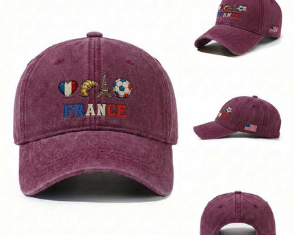 French Football Fan Washed Cotton Baseball Cap France Soccer Game Day Gift