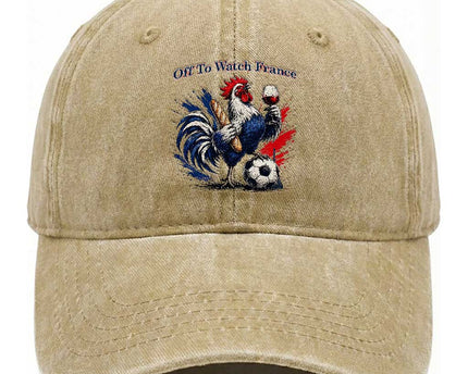Funny French Rooster Soccer Fan Washed Cotton Baseball Cap Off To Watch France