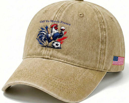 Funny French Rooster Soccer Fan Washed Cotton Baseball Cap Off To Watch France